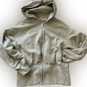 Lululemon hugged waist cotton hoodie hooded sweatshirt puff sleeves green 10